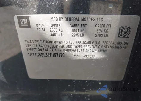 2015 Chevrolet Malibu 1Lt z USA, uszkodzony, nr VIN 1G11C5SL5FF197178